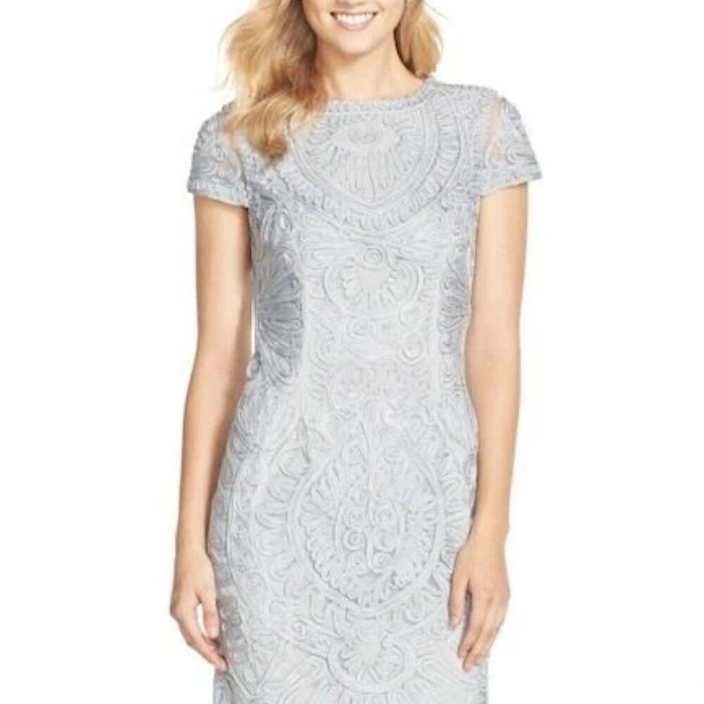 JS Collections Short Sleeve Soutache Cocktail Dress Gray Size 4 #D2141